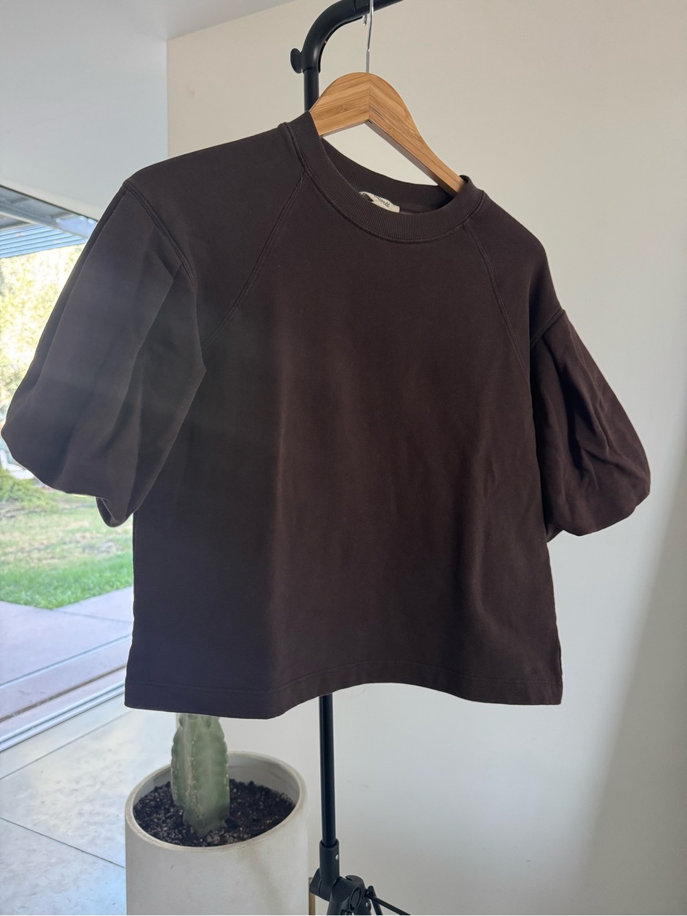 Madewell Chocolate Brown Puff-Sleeve Sweatshirt